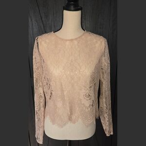 Long Sleeve Lace Blouse Pink Romantic Medium